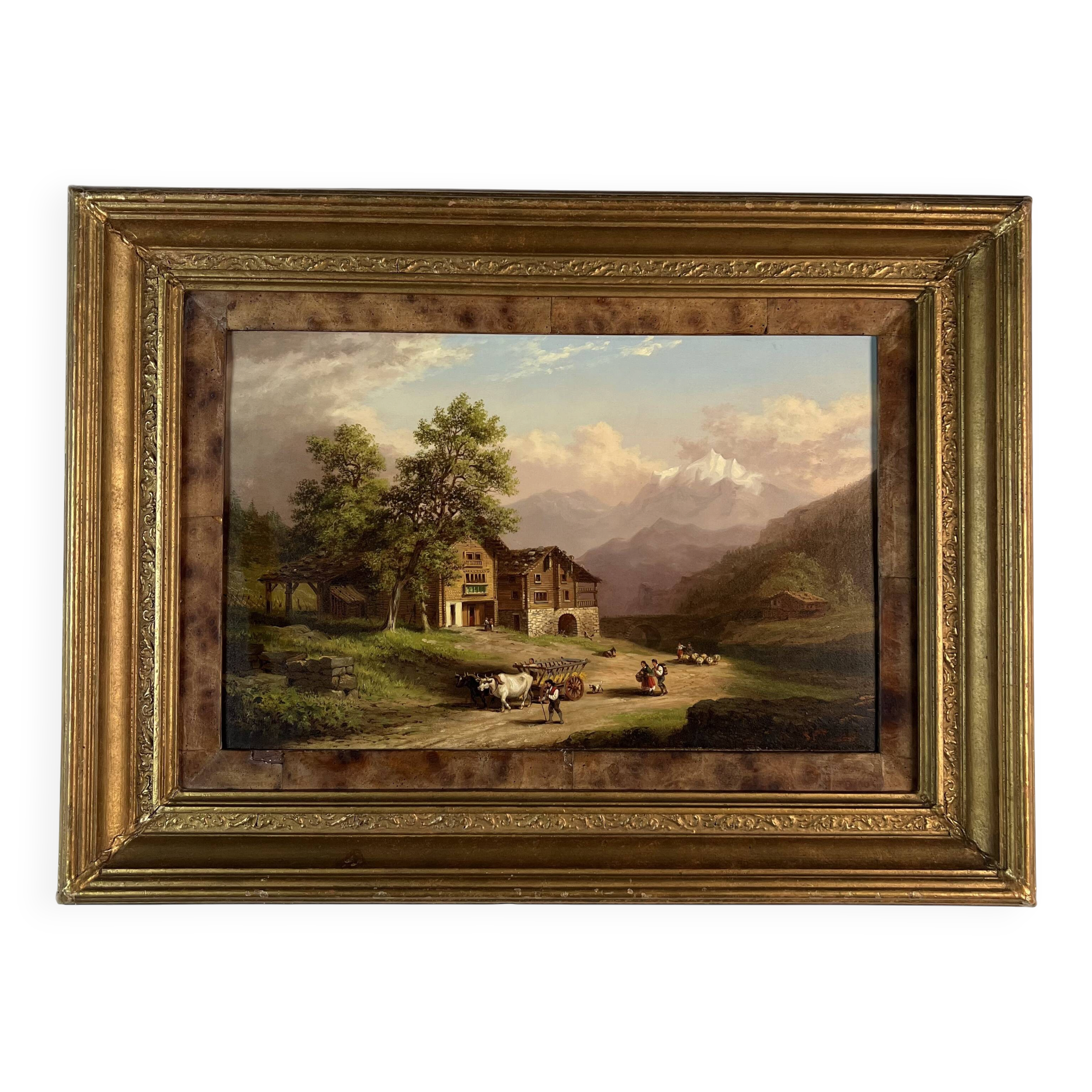 Oil on panel, Xanthus Smith United States, 1839-1929 Swiss Alpine Landscape