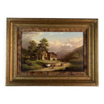 Huile sur panneau, Xanthus Smith États-Unis, 1839-1929 Paysage Alpin Suisse