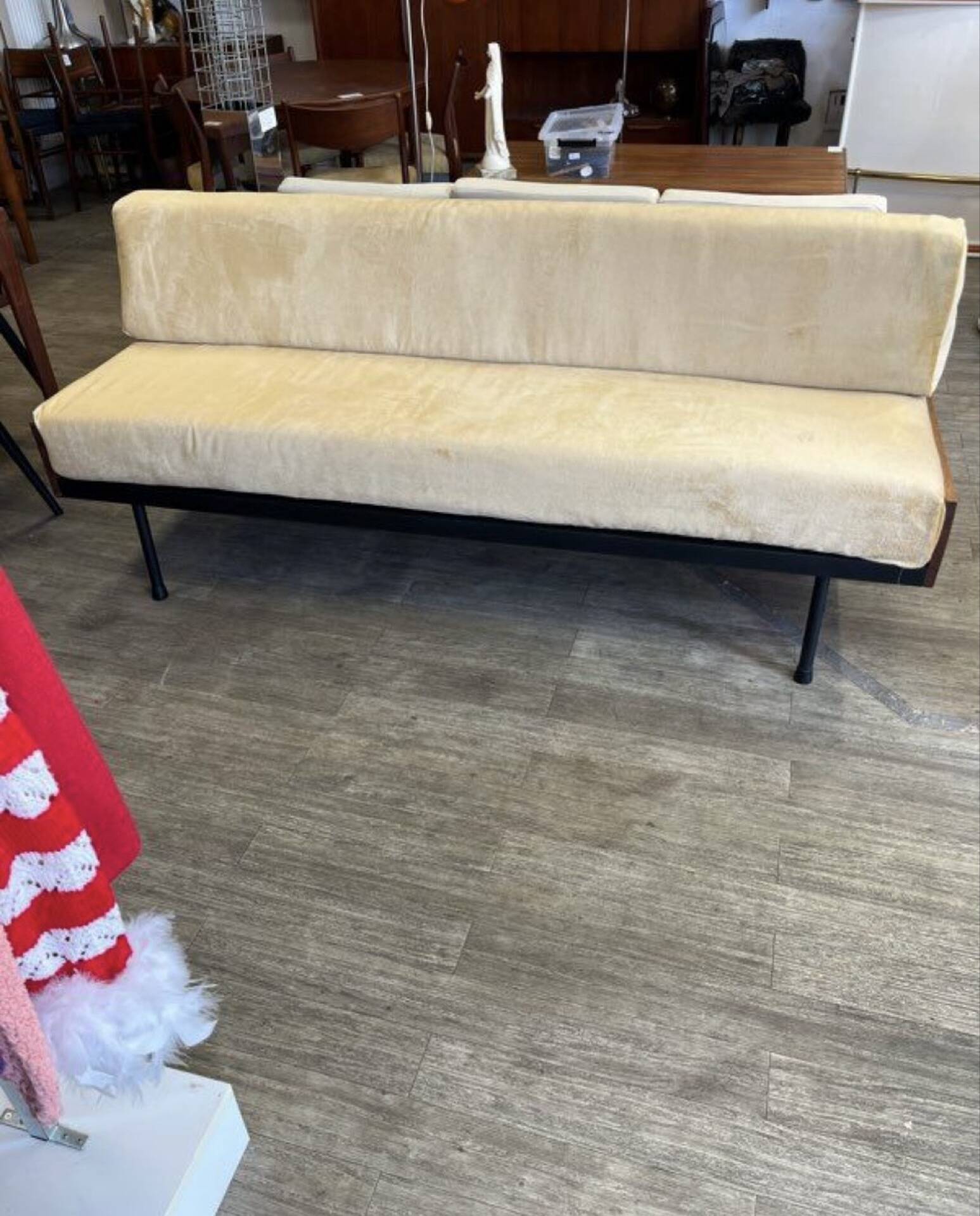 Daybed or Scandinavian bench in teak and steel from the 1970s.