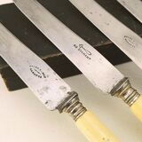Six old bone handle knives and vintage mother-of-pearl