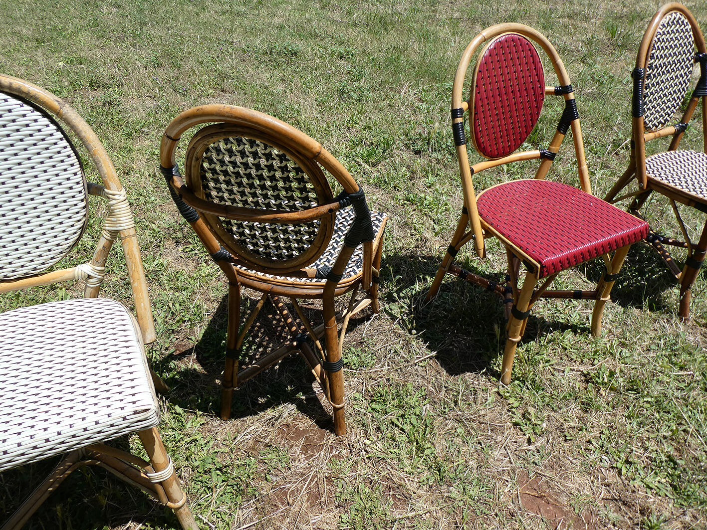 Lot of 4 chairs bistro terrace "Parisian" rattan and braiding