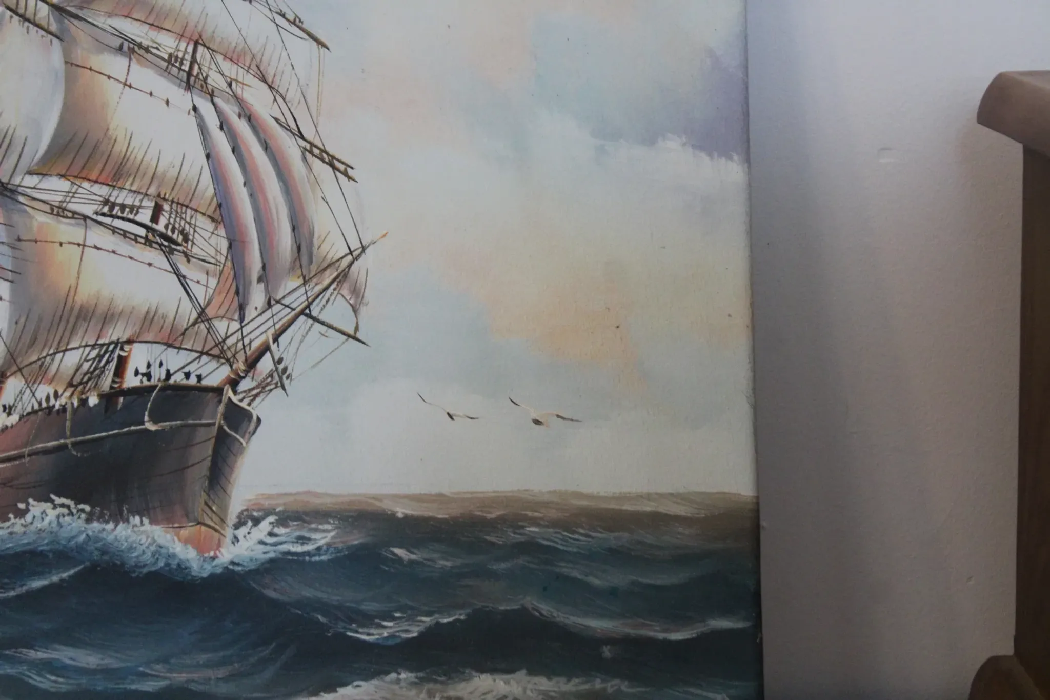 Marine painting on canvas – Large sailing ship at sea – 40 × 30 cm