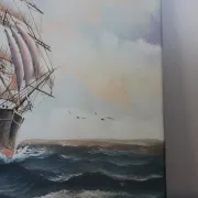 Marine painting on canvas – Large sailing ship at sea – 40 × 30 cm