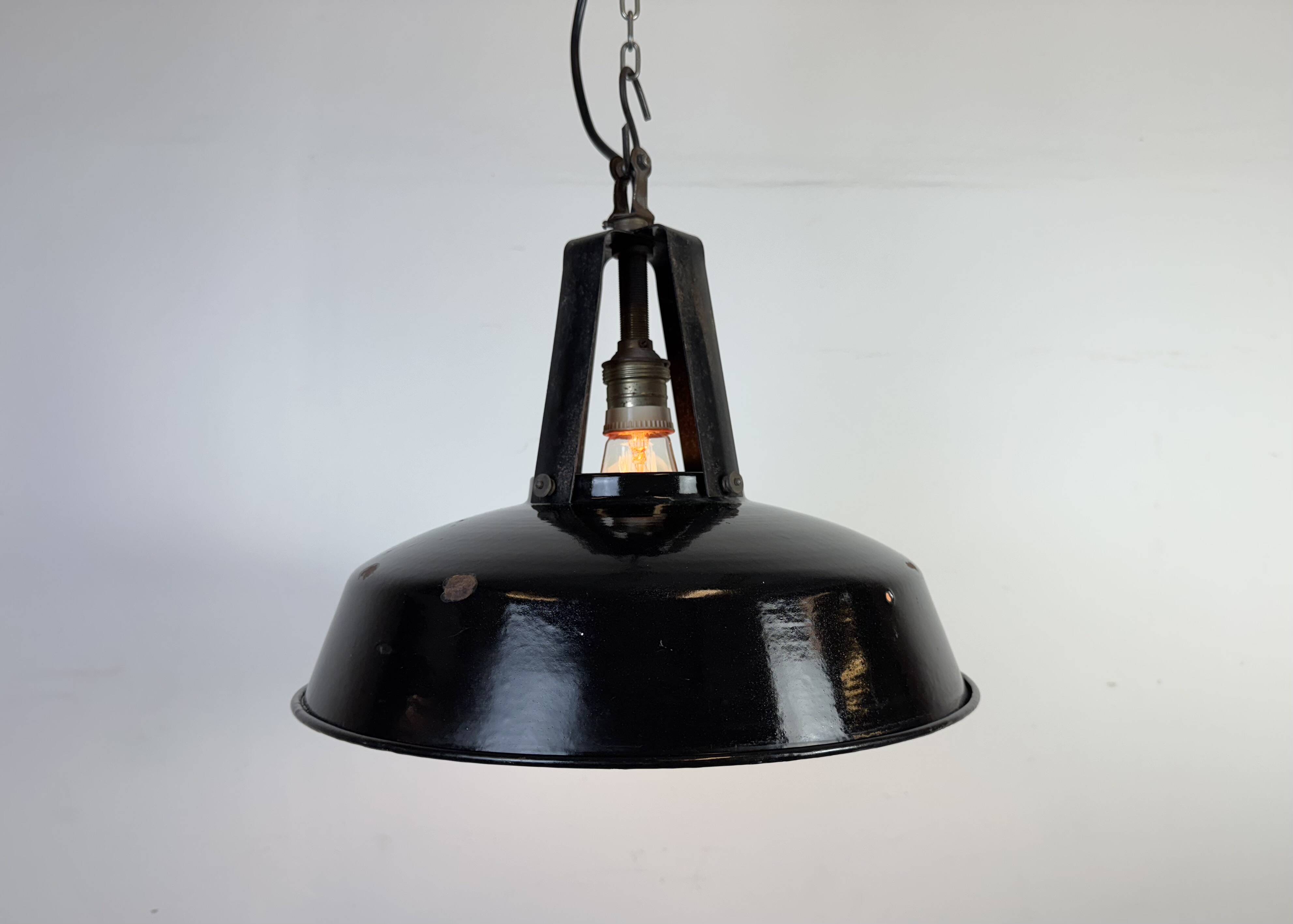 Industrial french black enamel pendant lamp from mazda, 1960s