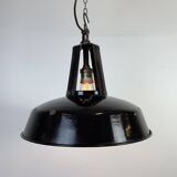 Industrial french black enamel pendant lamp from mazda, 1960s