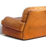 Vintage 3-seater lounge sofa in thick cognac leather
