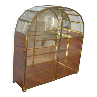 Petite vitrine/étagère murale en verre et laiton