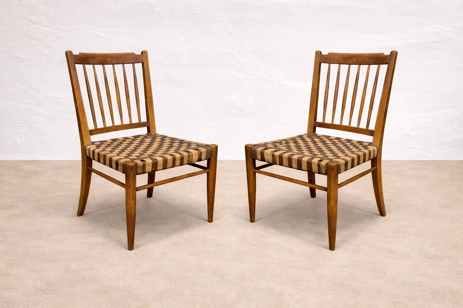 Lajos Kozma, pair of mid-century Hungarian oak sofa-bench & chairs in untouched condition, 1940s Hungary (extremely rare)