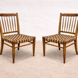 Lajos Kozma, pair of mid-century Hungarian oak sofa-bench & chairs in untouched condition, 1940s Hungary (extremely rare)