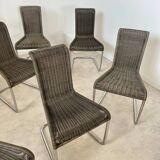 Lot de 8 chaises tubulaire design Tecta style bauhaus métal et cannage gris vintage année 80