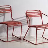 Anciennes chaises de jardin rouges (c.1920). Ensemble de 4 pièces #37