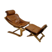 Fauteuil et ottoman Kroken en cuir cognac Ake Fribyter pour Nelo Möbel, années 1970