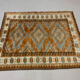 Old Turkish Rug 158x125 cm Vintage Oriental Rare Carpet Blue Brown Beige