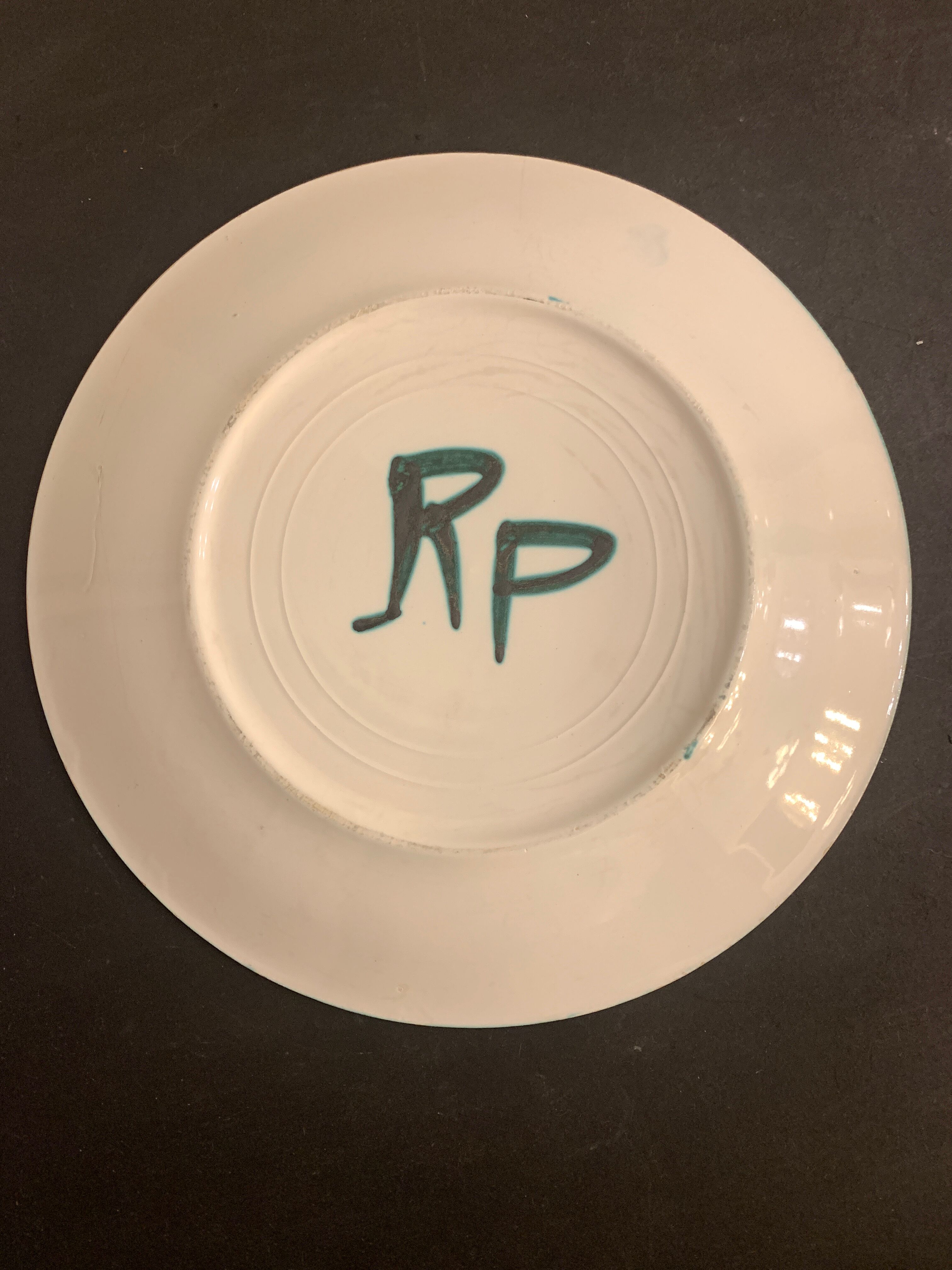 Flat glazed ceramic plate by Robert Picault, Vallauris 1960