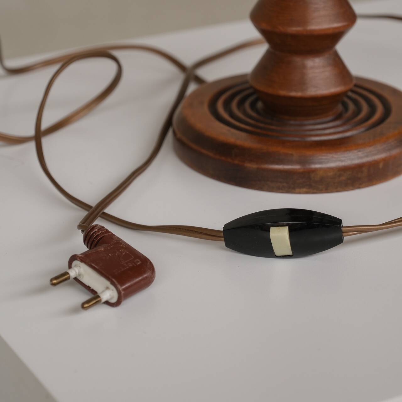 Deco Oak Turned Geometric Petite French Table Lamp