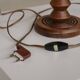Deco Oak Turned Geometric Petite French Table Lamp