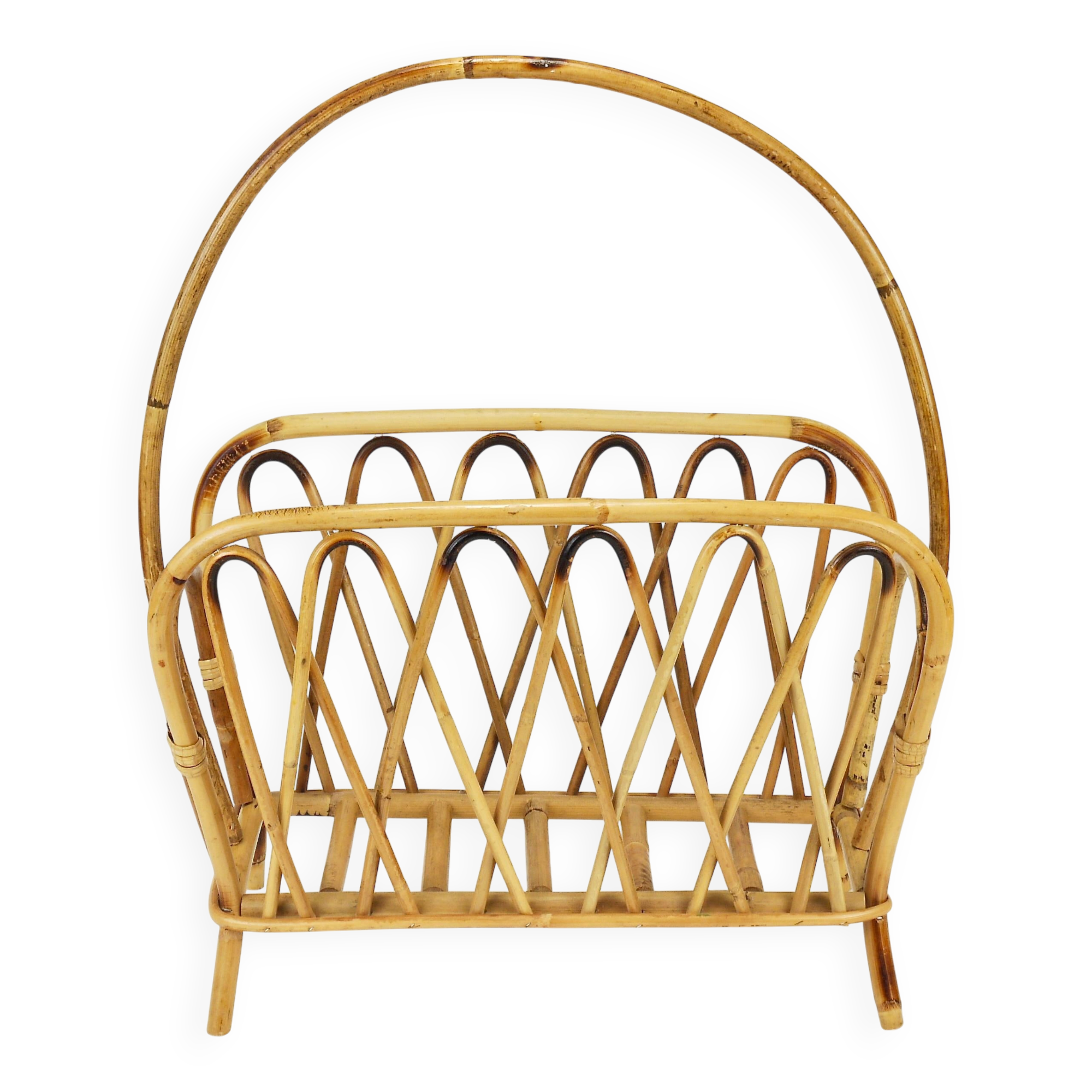 Bamboo and rattan magazine rack in the style of Franco Albini, Italy, 1970s.