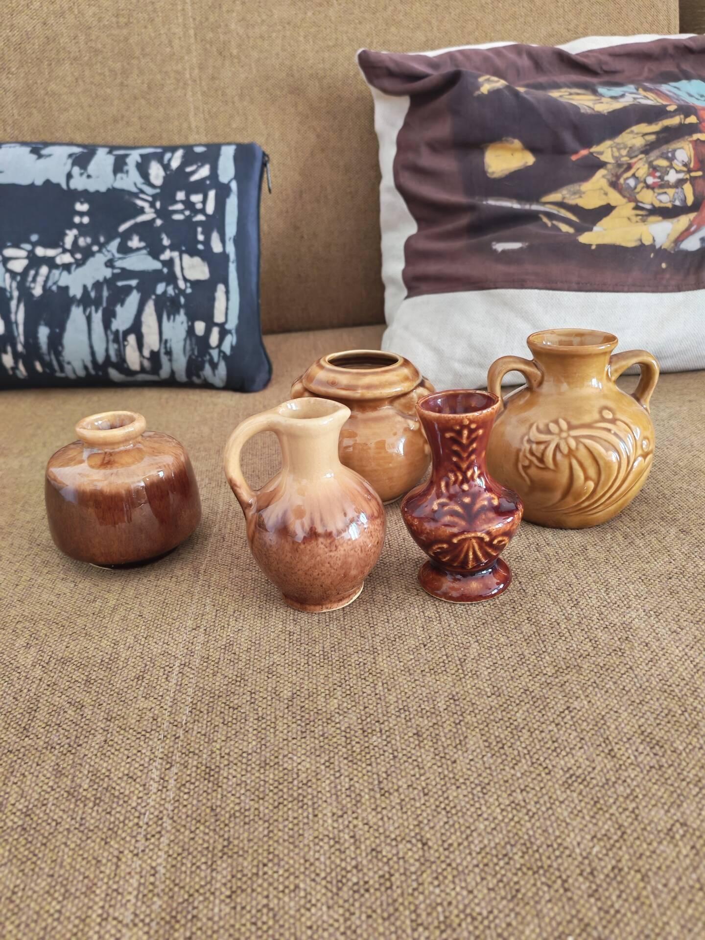 Lot de 5 mini vases pichets rétro en céramique émaillée 