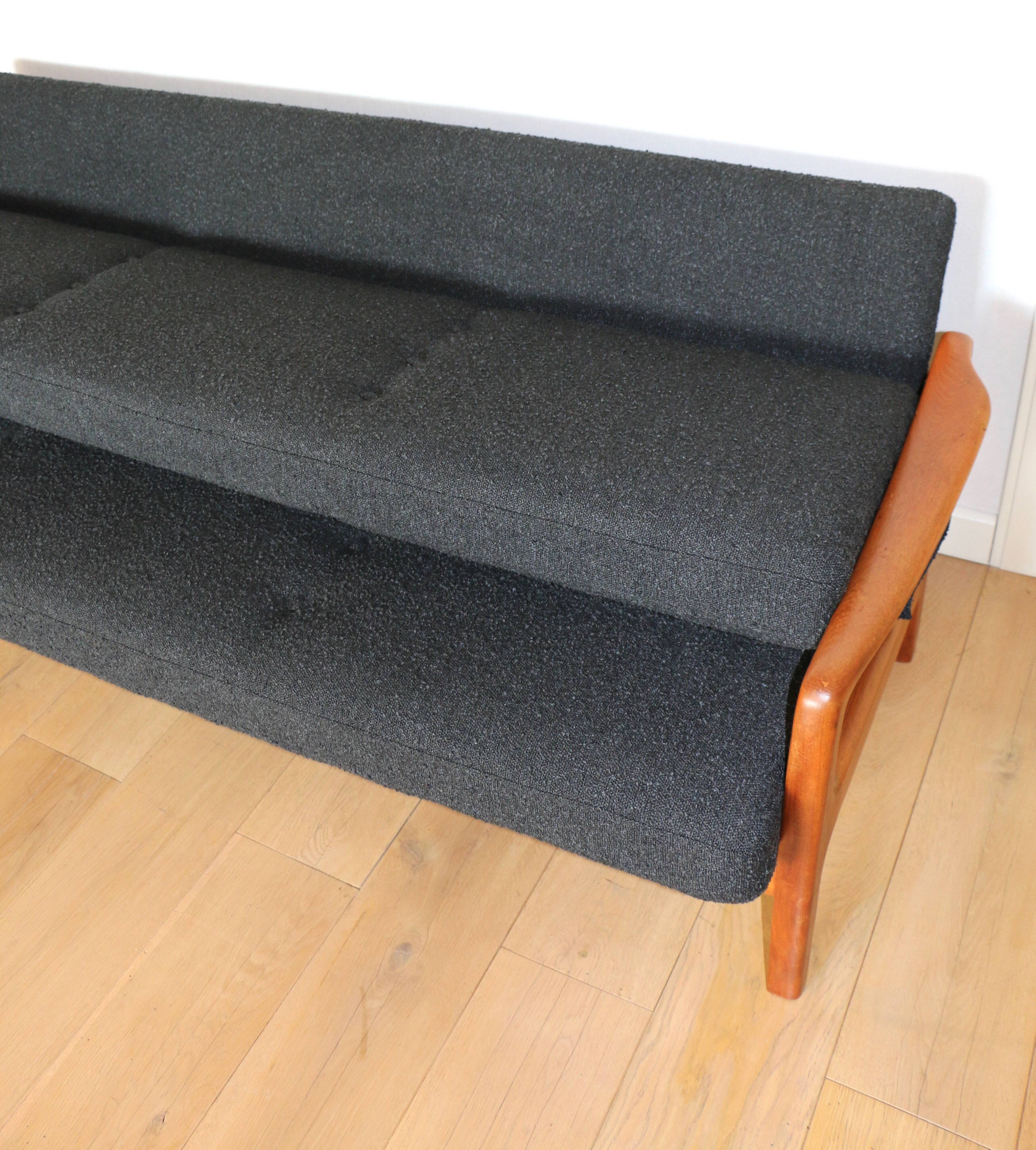 Canapé pliable danois vintage noir bouclé, années 1970