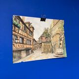 Watercolor vintage village view