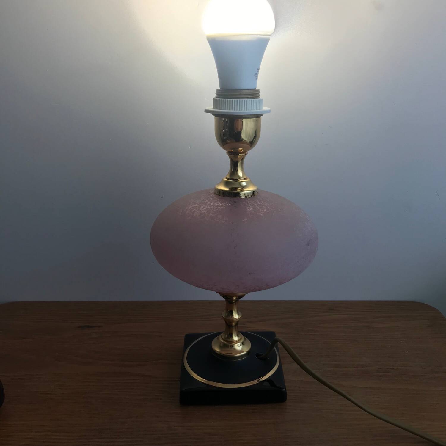 Vintage ceramic lamp brass and pink glass ball