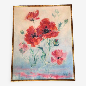 Poppy oil painting with frame