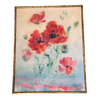 Poppy oil painting with frame