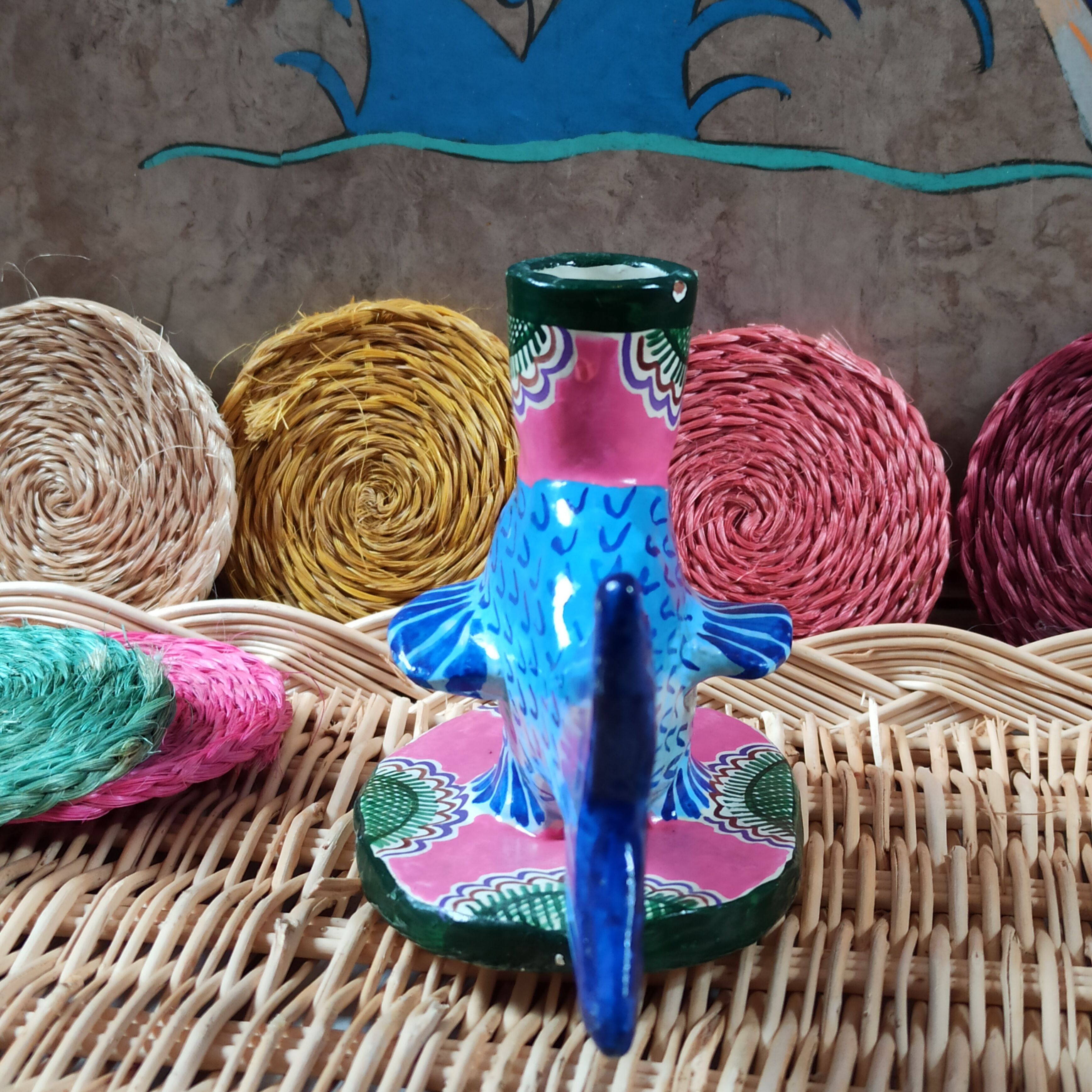 Candle holder vintage fish art from Mexico