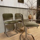 Set of 3 chairs from the 70s in chrome metal and khaki velvet