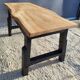 Bicolour coffee table in solid oak with 19th-century legs • Unique piece "Raw"