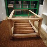 Rattan table and glass