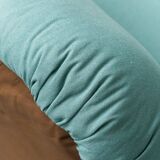 Pair of Saporiti armchairs in fabric and leather, 1970s vintage modernism