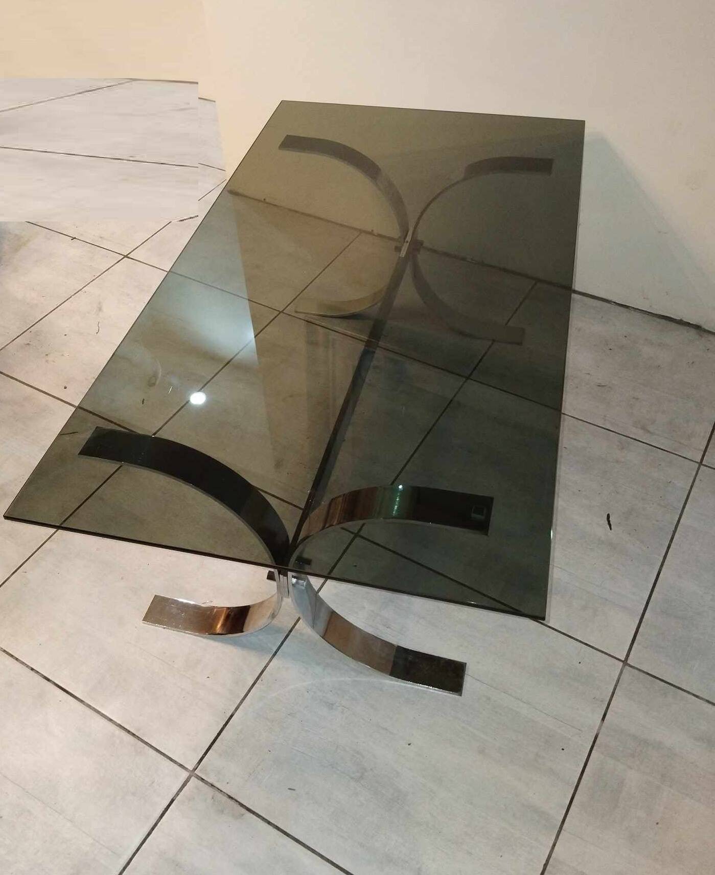 70's chrome metal and smoked glass coffee table