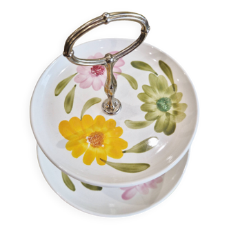 Presentoir à gateaux assiette de service vintage digoin modèle marguerite peint à la main