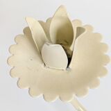 Vintage Italian white painted cast iron candlestick, floral motif, 1970s