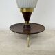 Vintage tripod teak base with opaline glass shade table lamp , 1950s