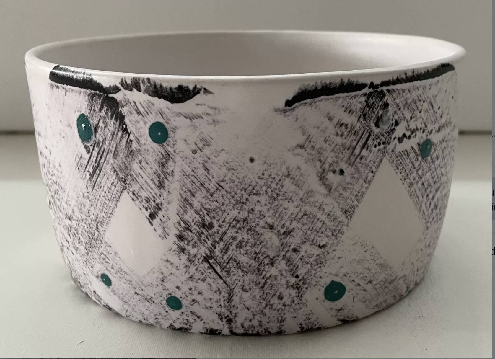 Small ceramic bowl, hand-painted, abstract pattern, 1950s-60s.