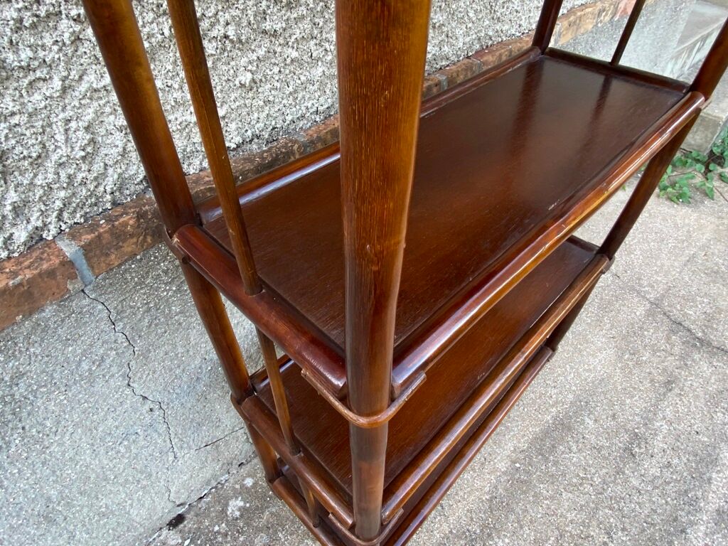 Vintage rattan bookcase shelf 70s