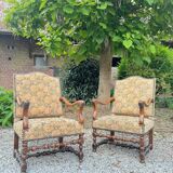 Pair of louis xiv period walnut armchairs, 17th century