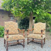 Pair of louis xiv period walnut armchairs, 17th century