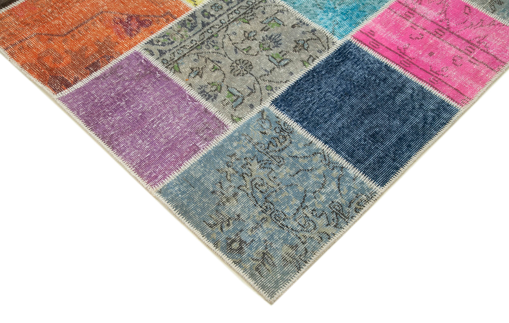Handwoven anatolian 206 cm x 300 cm multicolor patchwork carpet