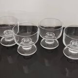 6 coupes cavalier transparents pied épais vintage en verre années 1970