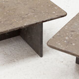 Set of 3 square, fossil marble coffee tables, 1970’s design