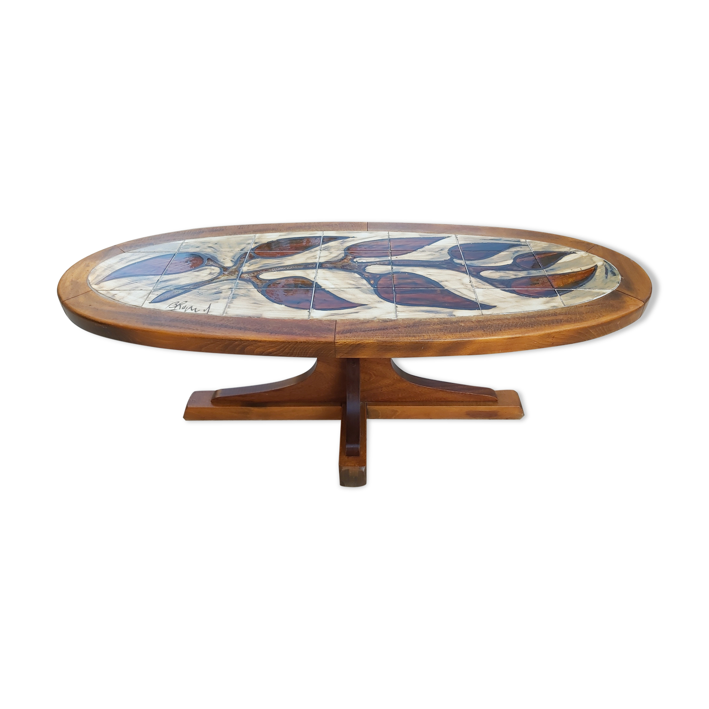 Ceramic oval coffee table signed