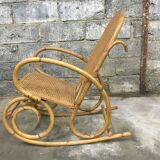 Rocking-chair in bamboo rattan and vintage wicker 1950