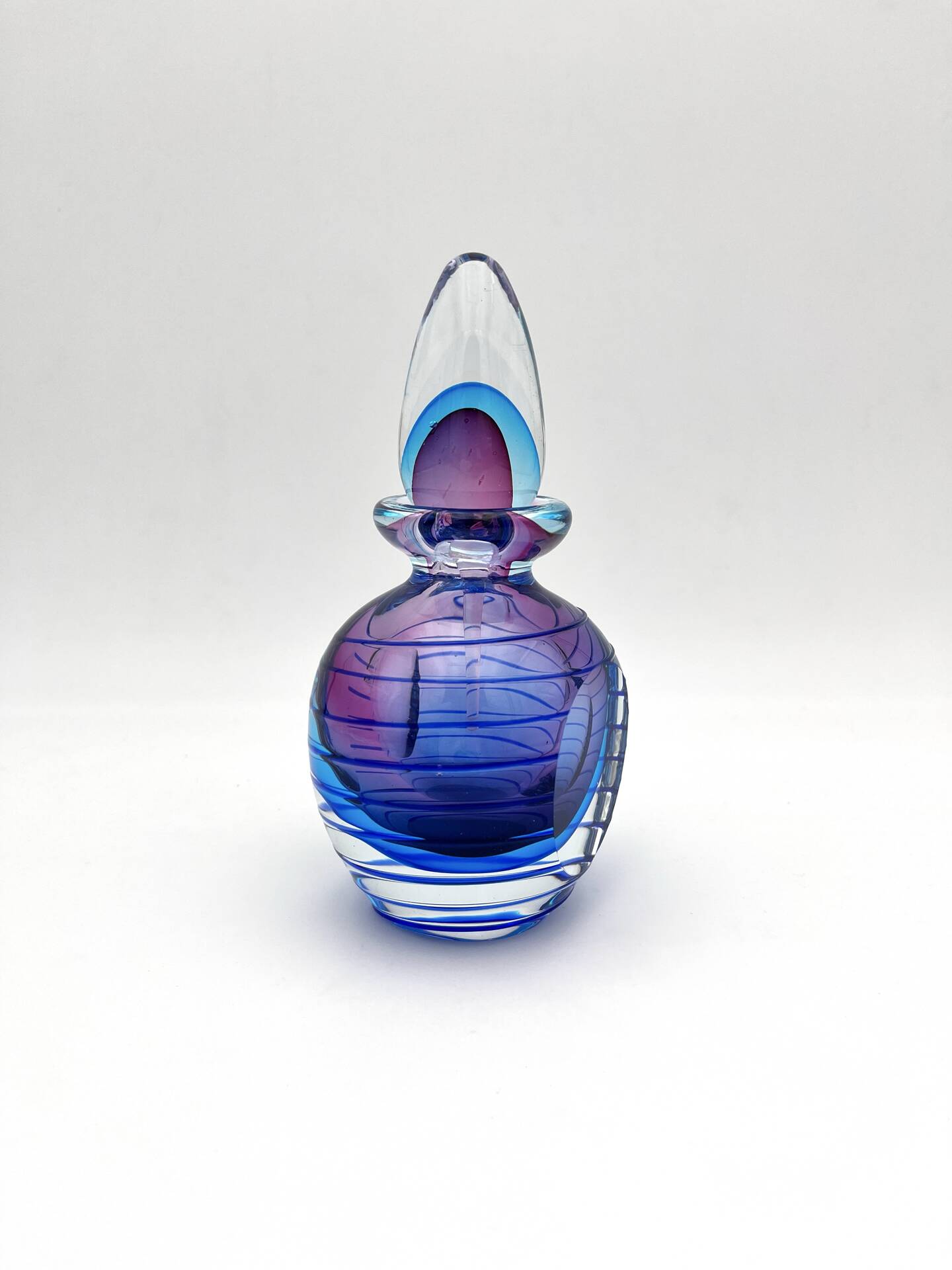 Murano Sommerso Perfume Bottle Signed with Polished Glass Faces 19cm
