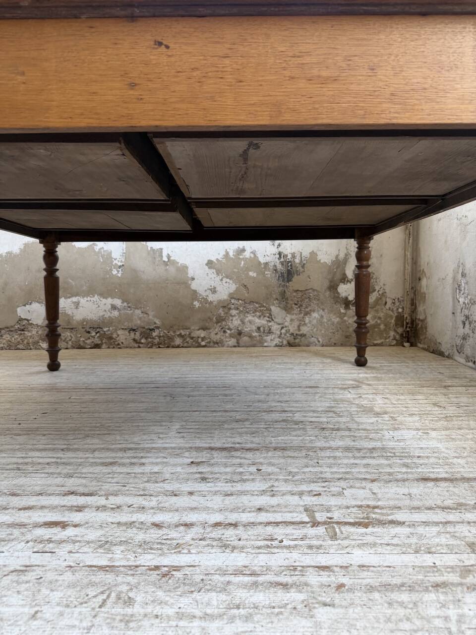 Grande table de ferme XL chêne « carrée » conférence 1950