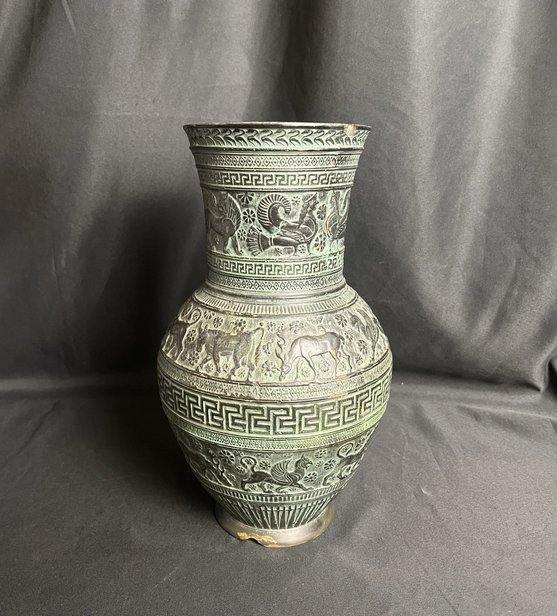 Patinated terracotta vase in ancient Greek style, 20th century.