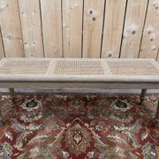 Banc d'office style Louis-Philippe en chêne massif et cannage