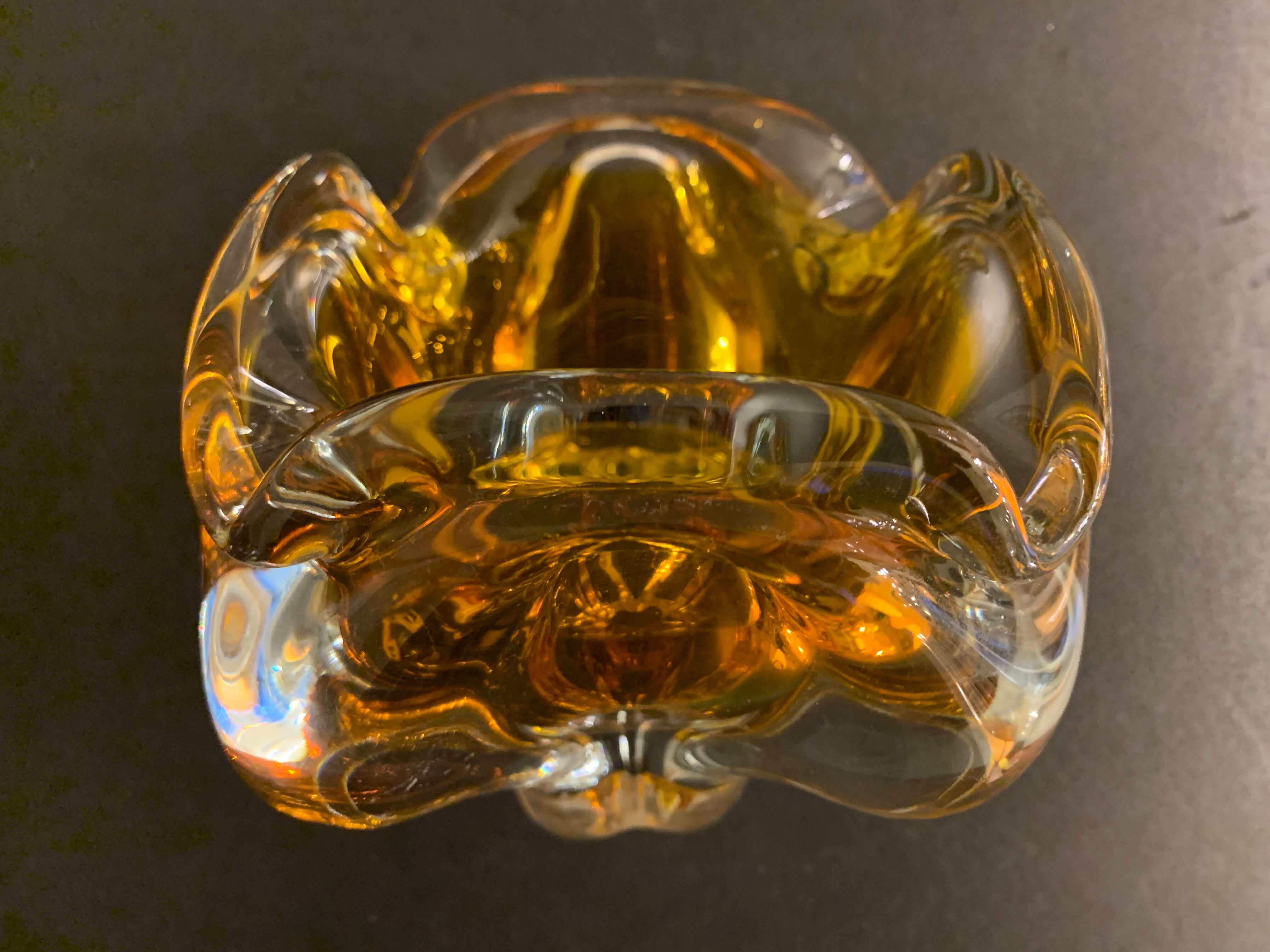 Murano orange-yellow glass ashtray 1960